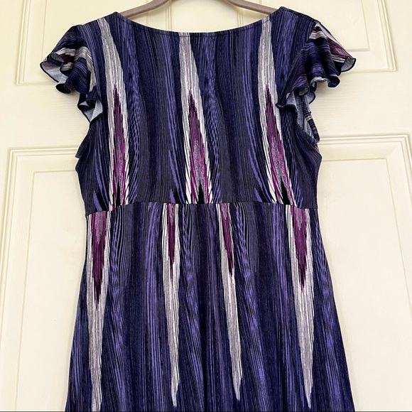 🌸3/$25 ELLE Purple & White Stripe Fit & Flare Dress with Ruching Details - Picture 7 of 11